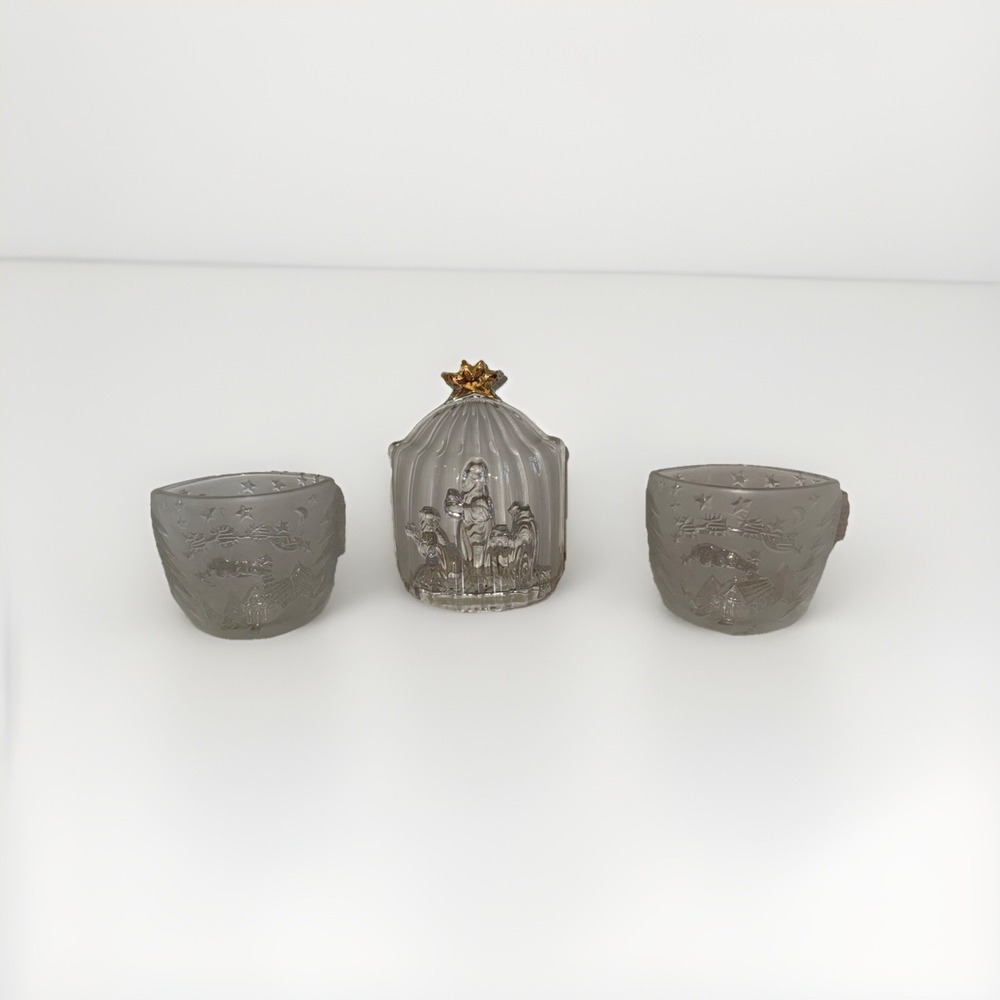 Mikasa Golden‎ Stars Frosted crystal Nativity scene And 2 Oval Candle Holder Lot